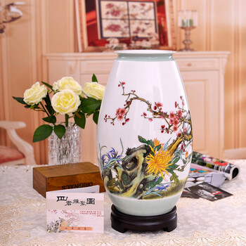 
                                                                                瓷博 陶瓷花瓶客厅书房摆设景德镇瓷器装饰摆件工艺品 梅兰竹菊四君雅聚图 插花瓶                
