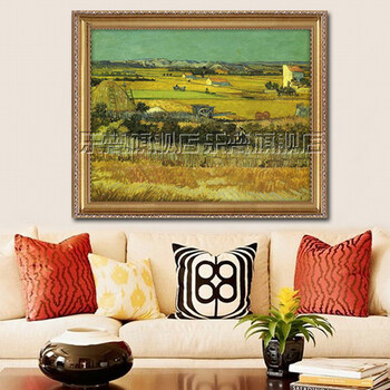 乐梵欧式风景手绘油画世界名画临摹梵高《丰收