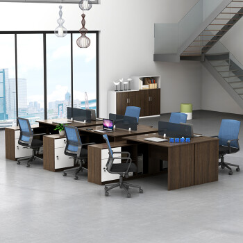 办公桌带侧柜现代简约6人位桌椅组合工作位职员办公桌