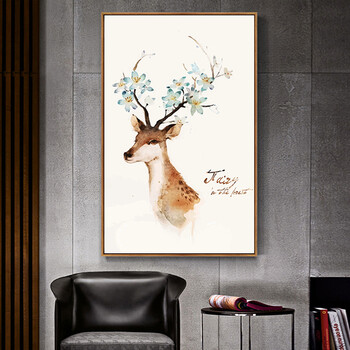 玄关挂画北欧客厅装饰画麋鹿壁画 北欧鹿 60cmx80cm
