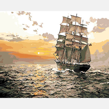 数字油画油彩画一帆风顺diy填色大海帆船风景航海凯旋归来装饰画 6006