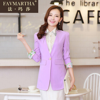 FAVMARTHA/法玛莎韩版修身女士长袖休闲西服外套上衣女22 紫色 L