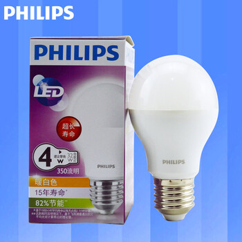 飞利浦PHILIPS LED灯泡 节能护眼球泡灯光源 E27大螺口 4w 暖白色(黄光)