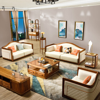 帕加迪 沙发 实木真皮沙发 大户型乌金木家具 欧式简约沙发 双人位