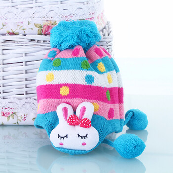 0-2岁女宝宝套头帽 儿童护耳帽 女童针织帽毛线