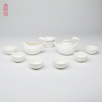 堂悦坊 凌云志系列定窑白陶瓷精品功夫茶具10件套装礼盒