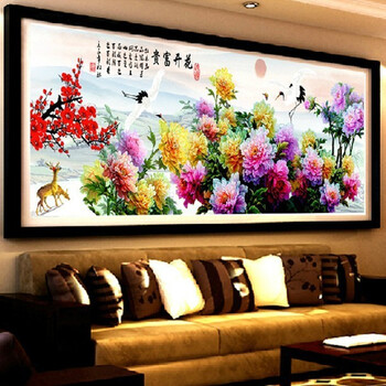 美西DIY钻石画花开富贵春鹤版水钻圆钻 钻石绣贴钻画客厅牡丹花 花开富贵小版树脂钻160*61