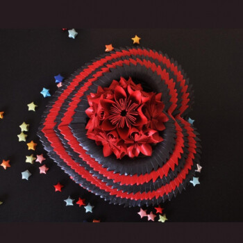 新品 手工创意立体爱心玫瑰礼盒三角插折纸材料包情人