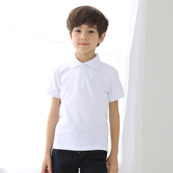 儿童纯白色polo衫夏季女男童短袖t恤小学生演出校服翻领半袖 纯白无