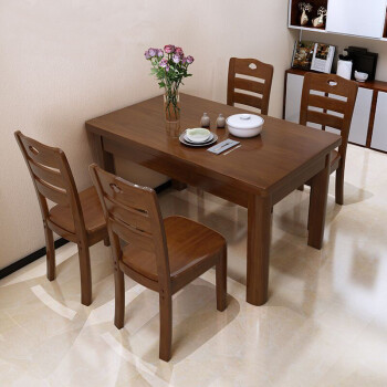 实木餐桌 现代中式长方形餐桌椅组合 简约橡胶木吃饭桌 小户型餐厅