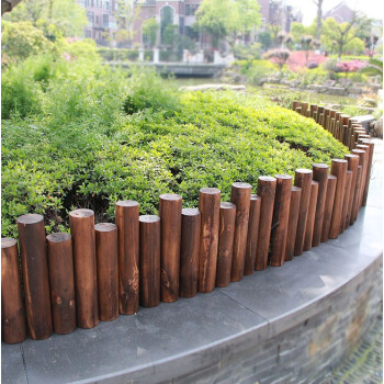 竹雅青 圆柱木桩木栅栏碳化木围栏花坛仿古做旧篱笆花园木制护栏花园