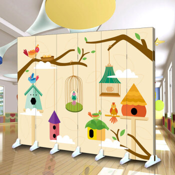 卡通屏风隔断幼儿园客厅书房现代时尚儿童房卧室折叠移动简约抽象 乳