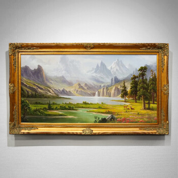 恒美手绘油画定制欧式山水画风景画美式挂画鹿客厅壁画玄关装饰画 h框