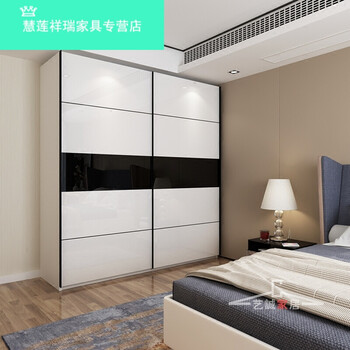 白色烤漆实木衣柜 北欧现代简约推拉门移门衣柜 整体衣橱壁柜定制 长