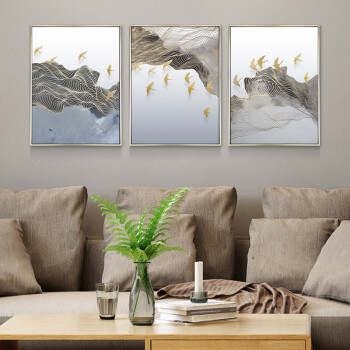 室三联画简约挂画沙发卧室背景墙画餐厅壁画抽象画 禅意山水三联画1