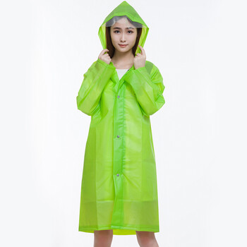 zuomee时尚EVA户外徒步成人半透明雨衣雨披 男女士长款 情侣款 磨砂白  有帽檐 L