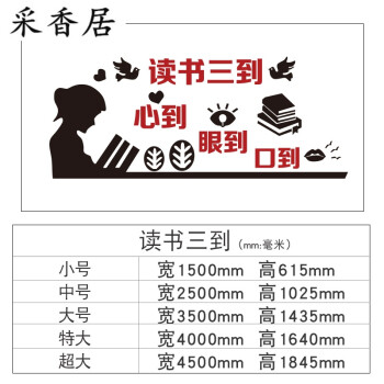 图书馆墙面装饰学校文化背景墙班级教室布置 1567读书三到-大红 黑色