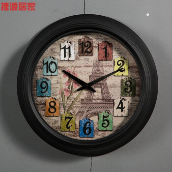 北欧创意挂钟静音客厅大号现代简约时钟铁艺复古壁钟家用卧室挂表