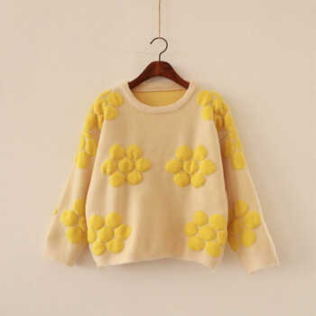 Polimoda 秋冬新款甜美立体花朵宽松套头加厚小清新毛衣 日式森女系短上衣ss1000 绿色 均码