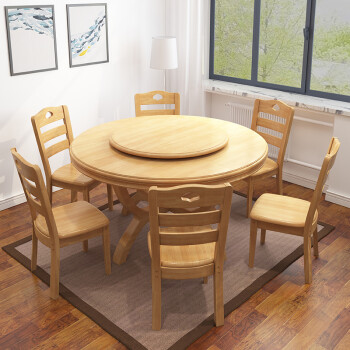 4人6人8人圆形新中式简约现代中式家用吃饭桌子橡胶木圆桌餐桌圆台
