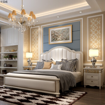 白色美式床实木床1.8米双人大床 乡村主卧室软包简美