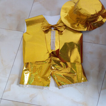 儿童舞台走秀演出服亲子装手工制作塑料袋服装 幻彩纸(黄色马甲) 80cm