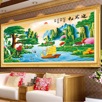 
                                        初艺 新款5D魔方钻石画客厅大版迎客松2米财运版砖石秀客厅大幅树脂圆钻粘贴钻十字绣 迎客松 大版220X110cm满钻全贴                