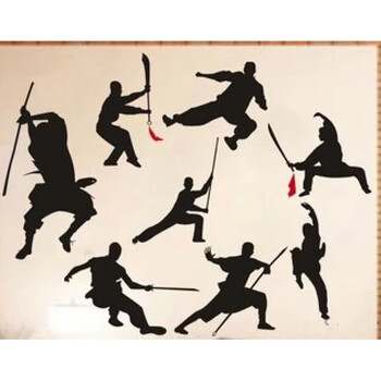 中国功夫墙贴画体育武术馆装饰中国风武术散打人物动作墙壁贴纸ps