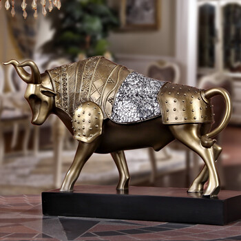 
                                                            雅尊（Yazun） 欧式盔甲牛摆件 新房装饰工艺品客厅办公桌饰品乔迁开张礼品 青铜色                