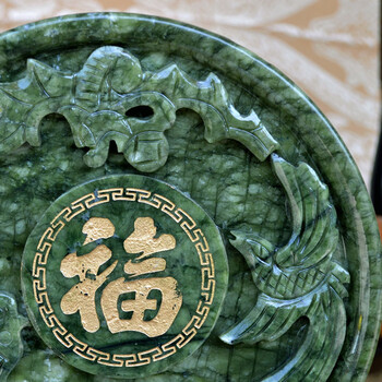 岫玉坐盘看盘 现代中式办公室桌面书房摆件 乔迁工艺礼品家居装饰摆设 