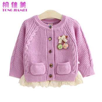 2020春季新品童装女童毛衣针织开衫外套2女宝宝毛线衣123岁紫色100