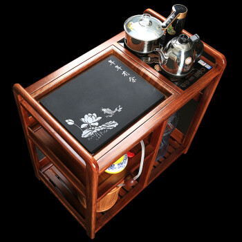 花梨木茶车实木茶桌可移动功夫茶台茶海电磁炉茶盘带轮乌金石家用 07