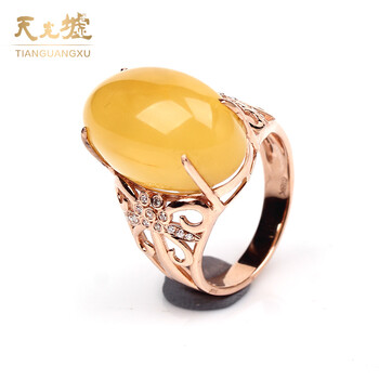 天光墟天然琥珀蜜蜡戒指18K金南非真钻镶嵌老蜜蜡女士戒指 HP065 1408【图片 价格 品牌 报价】-京东