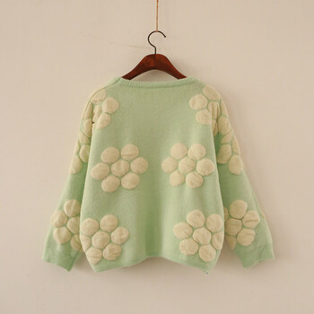 Polimoda 秋冬新款甜美立体花朵宽松套头加厚小清新毛衣 日式森女系短上衣ss1000 绿色 均码