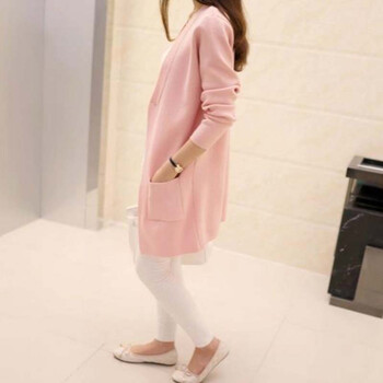 忆冰 2015秋冬装新款女装韩版纯色无扣毛衣外套针织衫 女 均码支持货到付款 粉红色