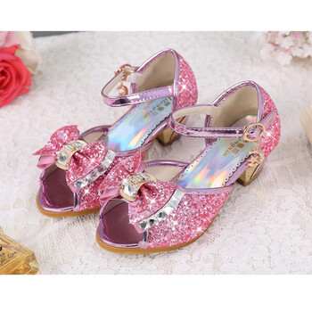 凉鞋女童凉鞋2018夏天新款艾莎公主鞋小女孩高跟鞋冰雪奇缘露趾水晶鞋