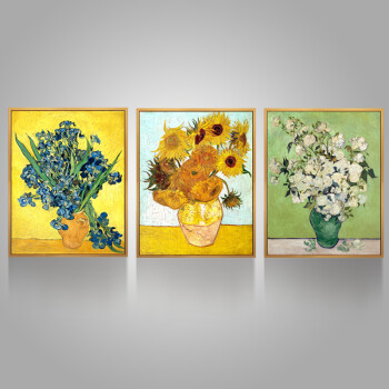 抽象花卉油画客厅背景创意装饰画三联组合挂壁画现代餐厅画梵高油画