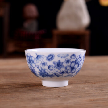 小茶杯单杯主人杯泡茶茶具茶盏白瓷茶碗品茗杯 花团锦簇-青花瓷茶杯