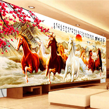 
                                        钻石十字绣客厅新款钻石画满钻八骏图钻石绣马到成功贴钻画 5D钻石画---150x60厘米                