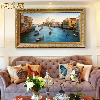 凤之舞油画酒店办公室别墅客厅壁画欧式手绘威尼斯风景油画八面来客装饰画框 欧式框7 75x65