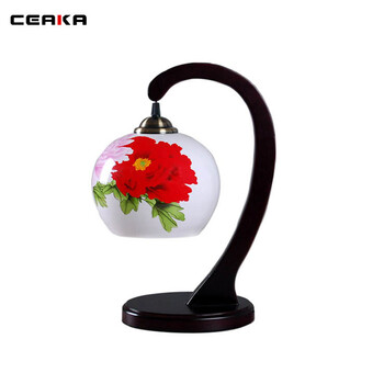 CEAKA 装饰台灯 陶瓷灯 卧室台灯床头灯 书房灯 中式灯架 薄胎 牡丹 BTD12