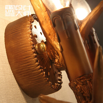 生活设计大师鹿角灯美式复古创意个性酒吧餐厅卧室床头灯双头长鹿角壁灯