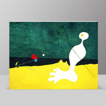 现代客厅玄关装饰画抽象艺术单幅挂画 米罗-向鸟投石子的人 简约无框