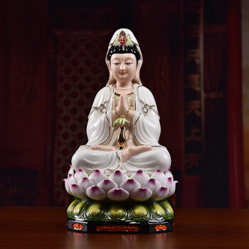 戴玉堂 精美陶瓷彩绘观世音菩萨佛像佛堂供奉摆件传统