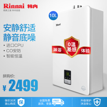 林内（Rinnai）10升静音恒温 水气双调 燃气热水器RUS-10QD01 天然气 强排式 JSQ20-C01