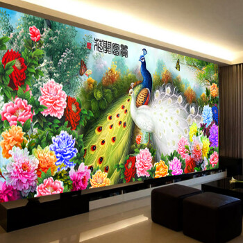 梦雅莉 新款5D钻石画满钻客厅花开富贵孔雀大幅 钻石十字绣钻石绣砖石画 5D钻石花开富贵孔雀 (魔方圆钻)127*54部分贴钻