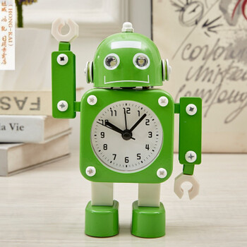 金属机器人儿童闹钟创意学生可爱卡通个性卧室床头静音小闹钟迷你好看
