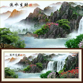 皇室珍品蒙娜丽莎十字绣100%精准印花流水生财十字绣新款风景大幅画 11CT棉线印花185*70