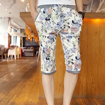 仕 2014夏款韩版修身花七分裤男士休闲<em>马裤</em>短