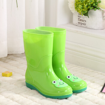 四季儿童雨鞋男童女童宝宝雨靴中筒雨鞋防水学生水靴小孩水鞋 绿色